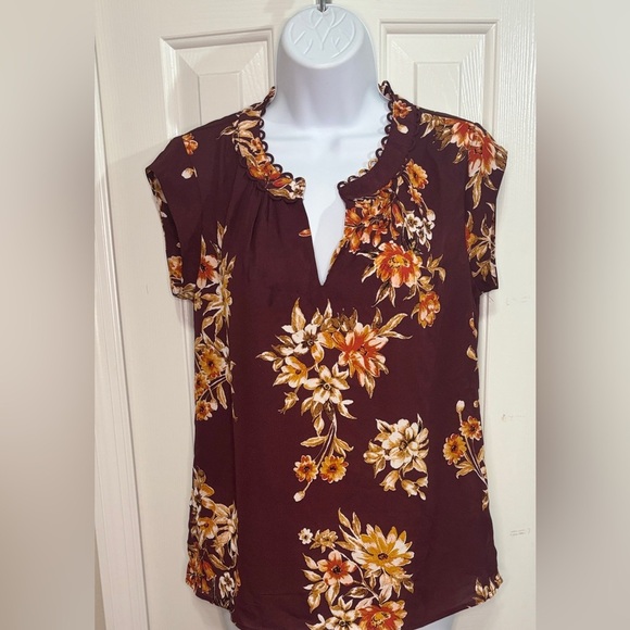 Daniel Rainn Burgundy Floral Blouse | Size PXS | NWT - Picture 3 of 13